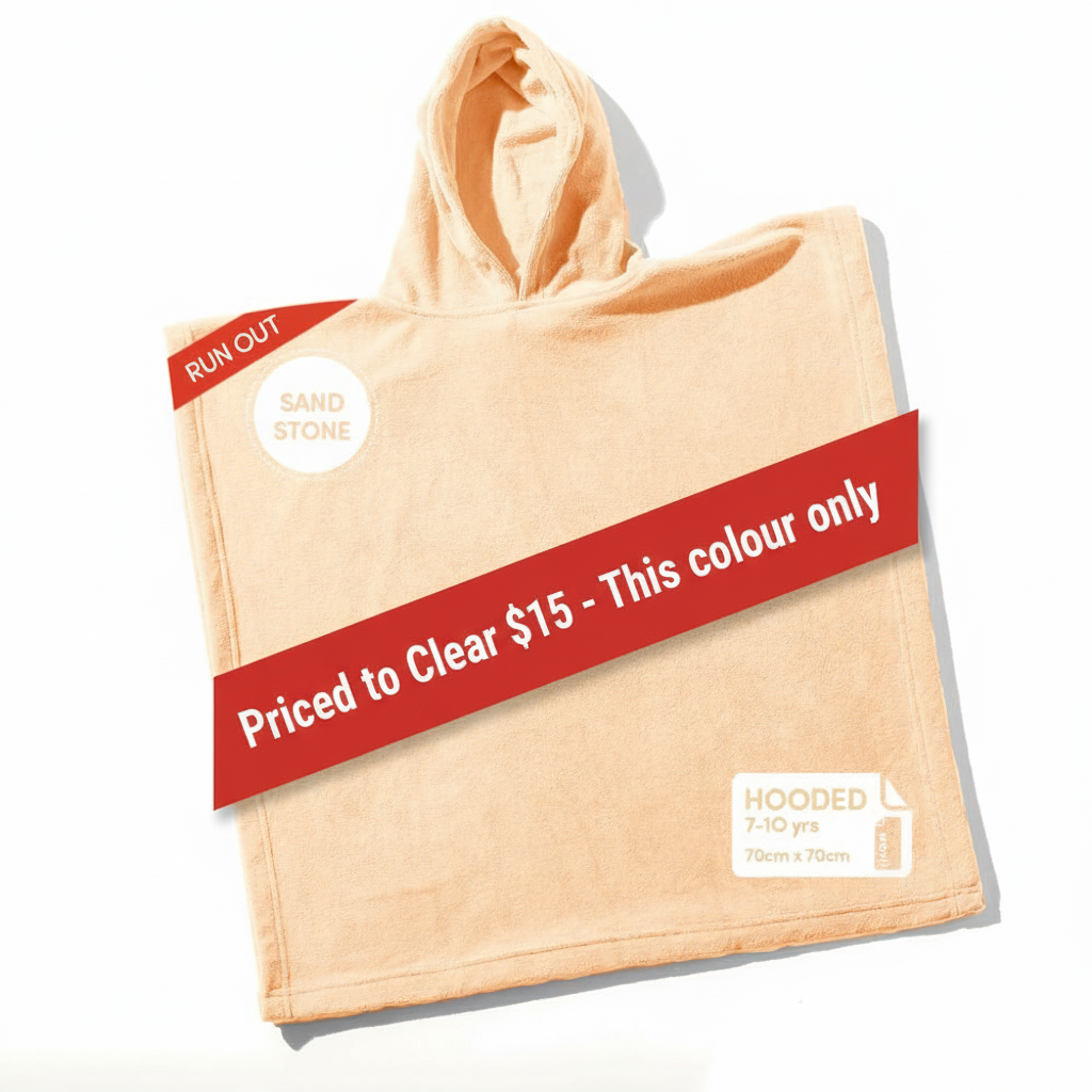 Sandstone hoodie with a red clearance label on a white background