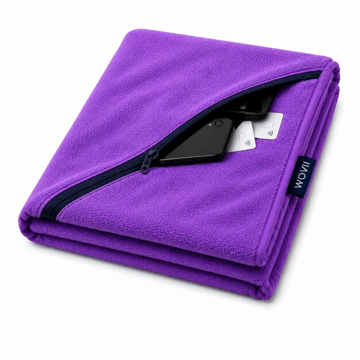 purple Gym Towel XL with Zip Pocket showing secure storage pocket