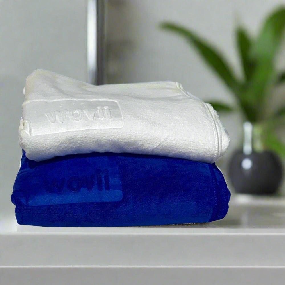 JUMBO Wovii Beach Towel / Bath Sheet in a bathroom setting