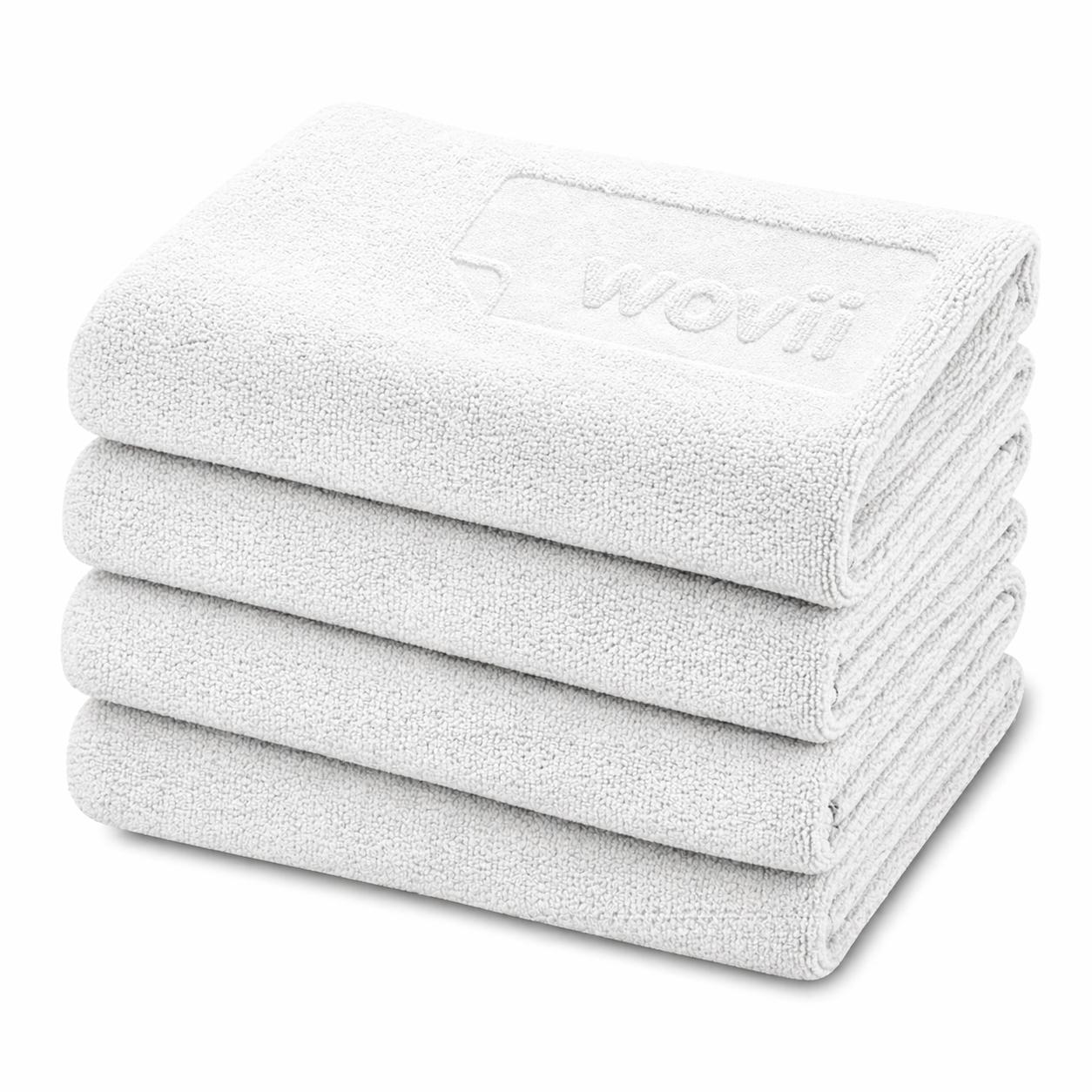 4 pack sea salt white sand free microfibre towels stacked, quick dry lightweight beach and travel towels