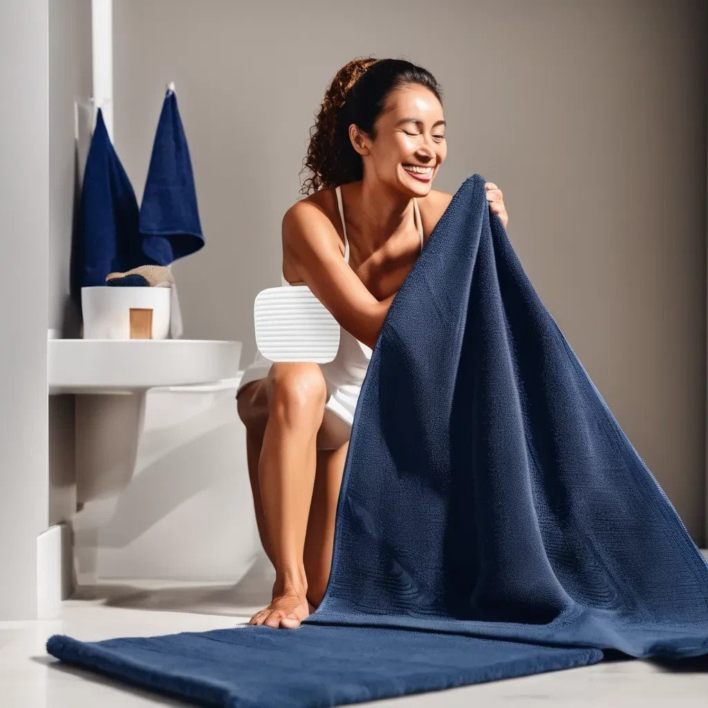 JUMBO Wovii TowelsModel with Navy towel